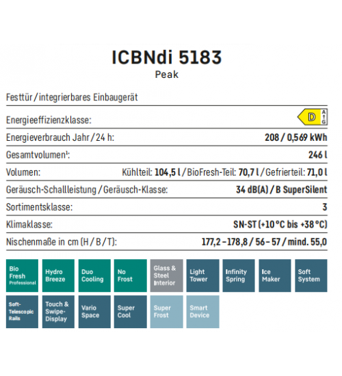 LIEBHERR利勃海尔ICBNdi 5183 无霜0°生物养鲜嵌入式冰箱冰柜